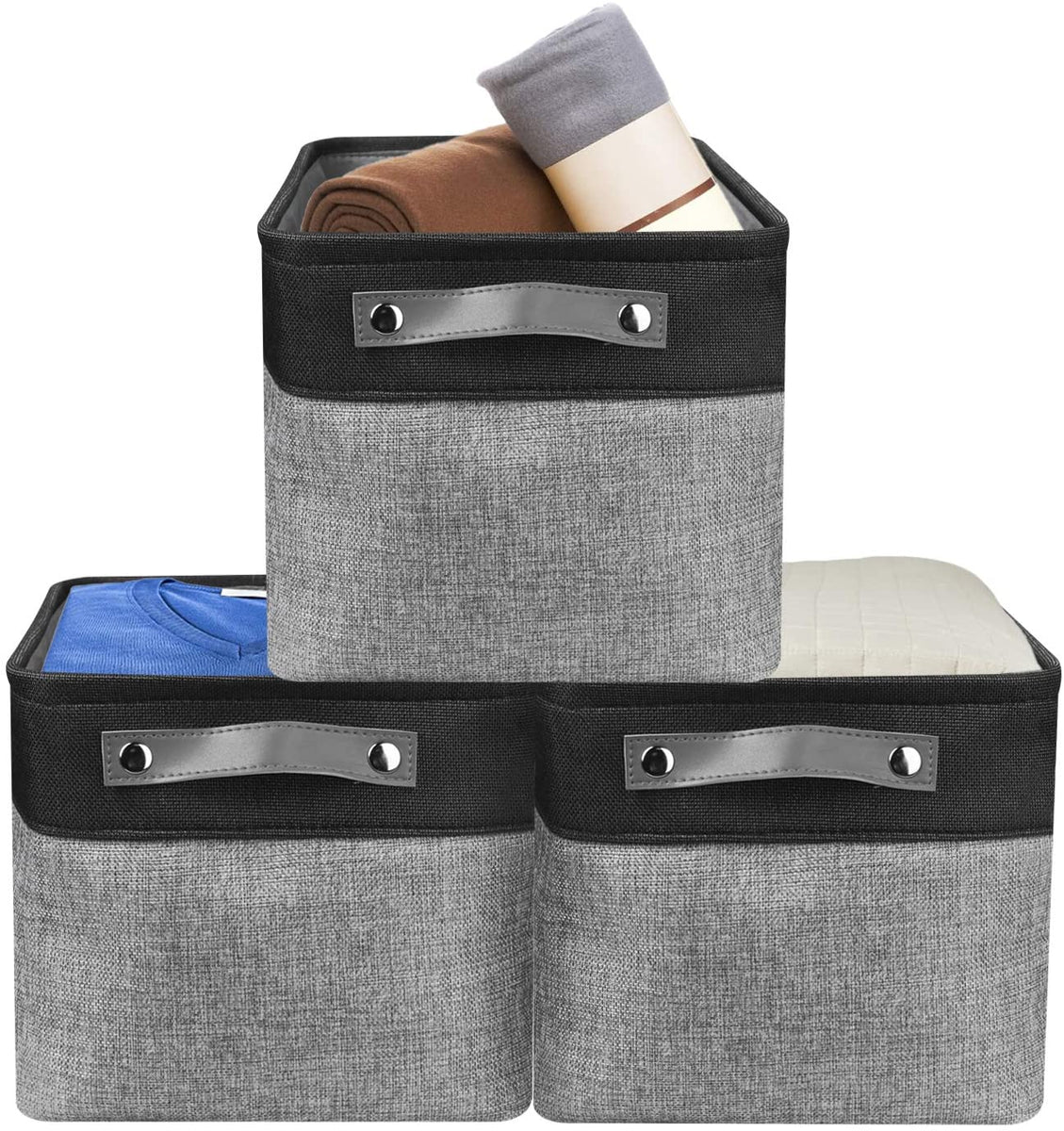 Awekris Large Storage Basket Bin Set [3-Pack] (Grey) (Black and White)