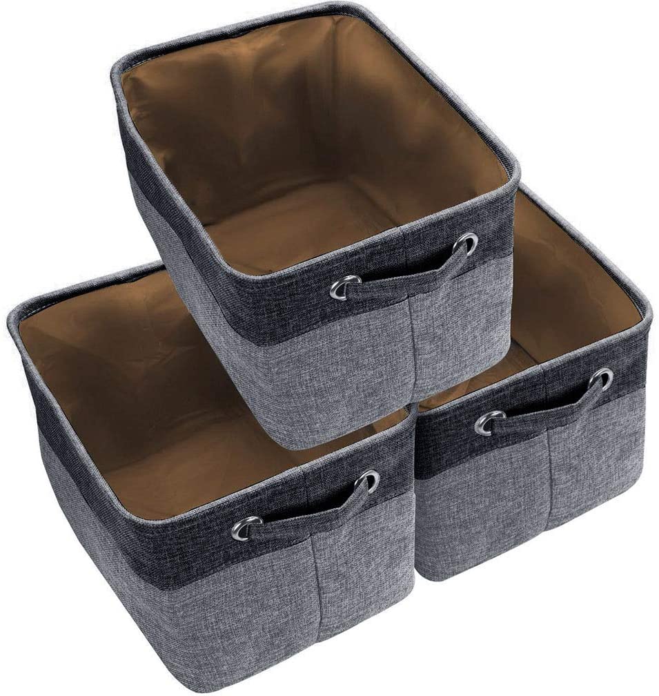 Awekris Large Storage Basket Bin Set [3-Pack](Grey) (Black)
