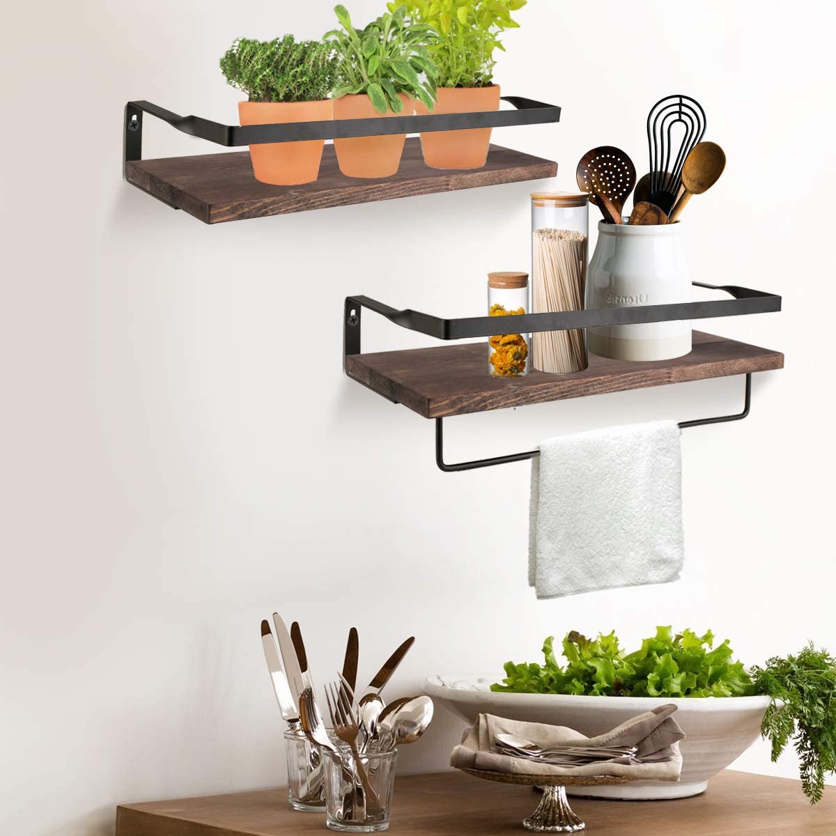 Awekris Rustic Wood Wall Storage Shelves Set